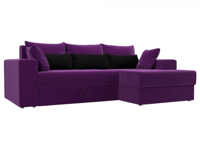114906 Угловой диван Майами правый угол | Микровельвет | Фиолетовый | Фиолетовый | Черный