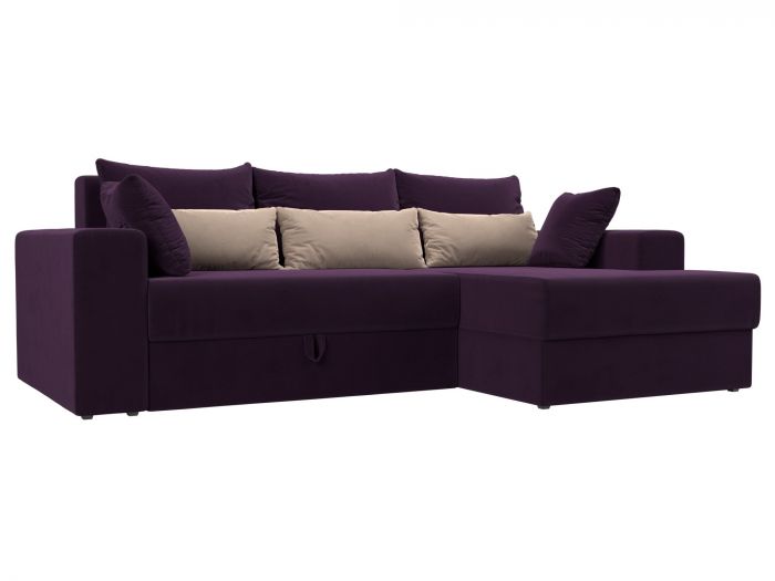 114923 Угловой диван Майами правый угол | Велюр | Фиолетовый | Фиолетовый | Бежевый