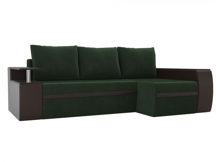 115001 Угловой диван Ричмонд правый угол | Велюр | Экокожа | зеленый | коричневый