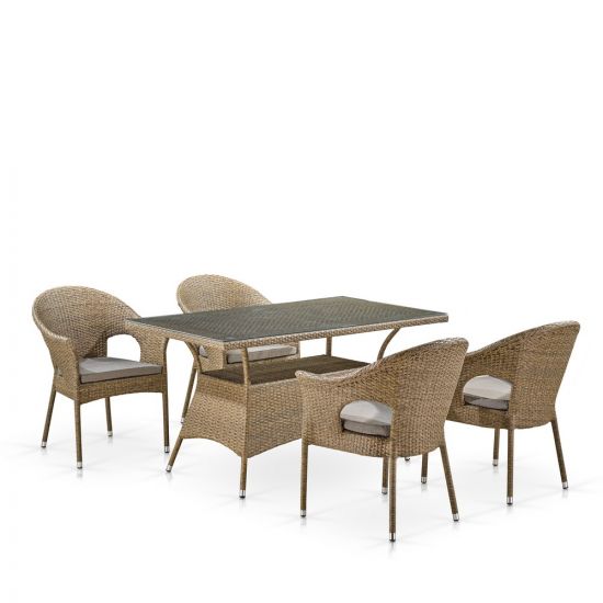 Обеденный комплект плетеной мебели T198B-Y79B-W56 Light Brown (4+1)