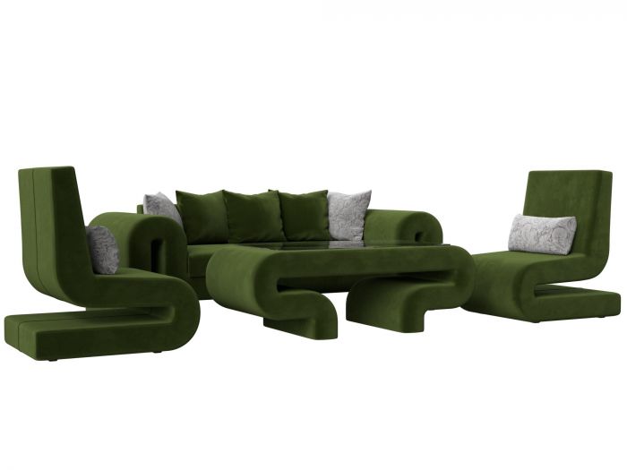 115695 Набор Волна-2 (стол, диван, 2 кресла) | микровельвет | зеленый
