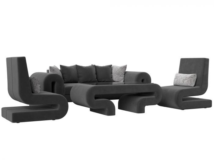 115703 Набор Волна-2 (стол, диван, 2 кресла) | велюр | серый