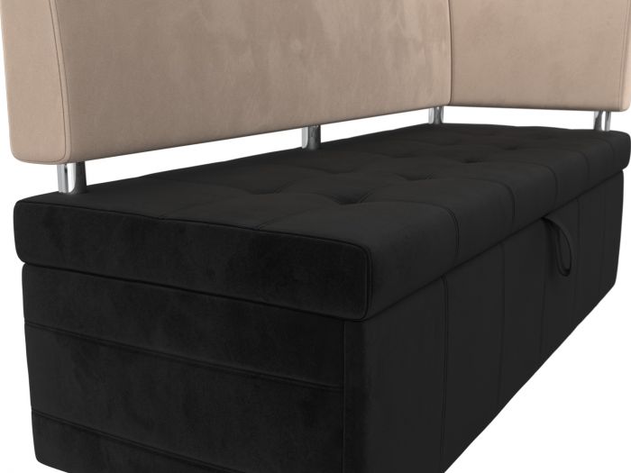 115932 Кухонный прямой диван Стоун с углом правый | Велюр | Черный | Бежевый