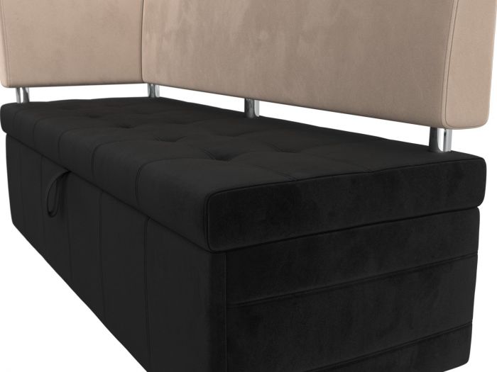115932L Кухонный прямой диван Стоун с углом левый | Велюр | Черный | Бежевый