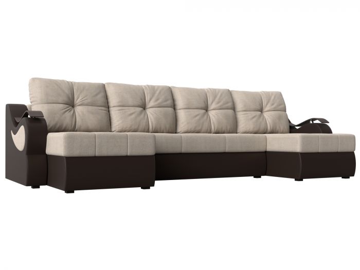 100336 П-образный диван Меркурий | Рогожка | Экокожа | бежевый | коричневый