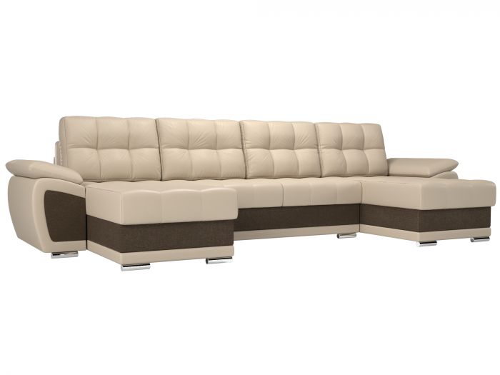 109951 П-образный диван Нэстор | Экокожа | рогожка | бежевый | коричневый