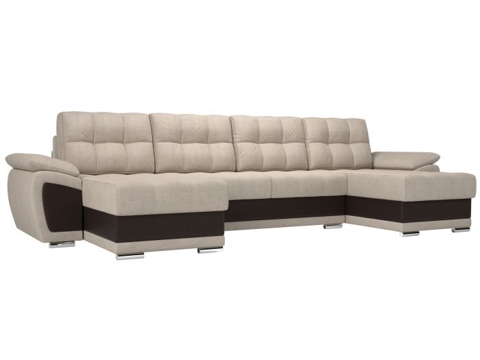 109960 П-образный диван Нэстор | Рогожка | Экокожа | бежевый | коричневый