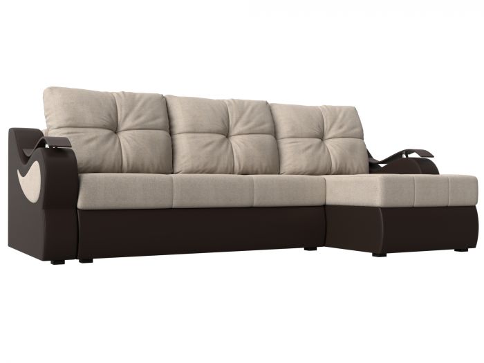100371 Угловой диван Меркурий | Рогожка | Экокожа | бежевый | коричневый