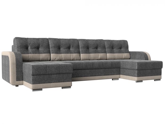 110028 П-образный диван Марсель | Рогожка | серый | бежевый