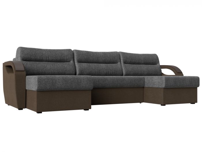 111746 П-образный диван Форсайт | Рогожка | Серый | коричневый