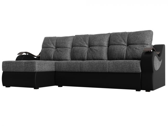 100373L Угловой диван Меркурий левый угол | Рогожка | Экокожа | Серый | черный