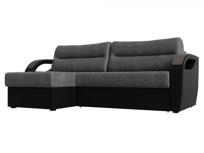 100796L Угловой диван Форсайт левый угол | Рогожка | Экокожа | Серый | черный