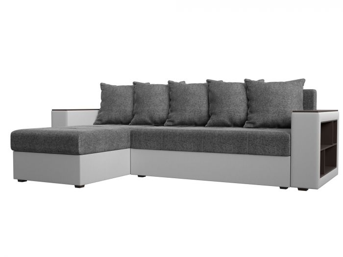 114196L Угловой диван Дубай Лайт угол левый | Рогожка | Экокожа | Серый | белый