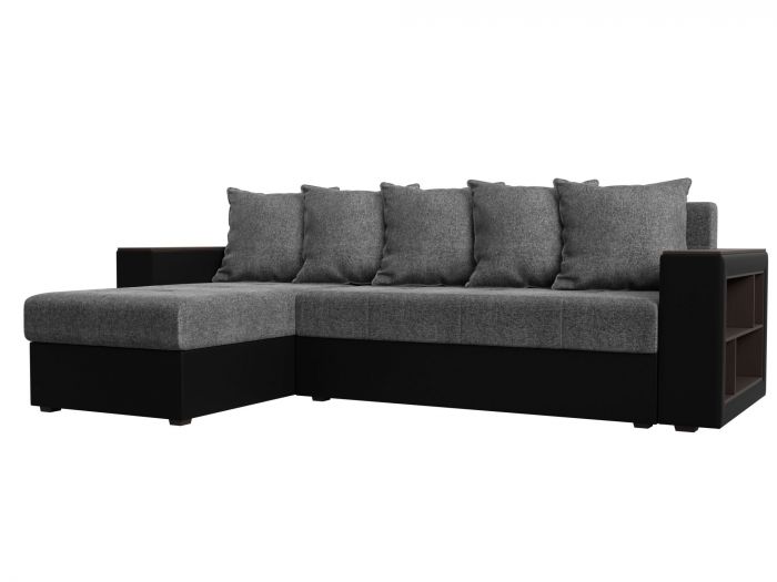 114197L Угловой диван Дубай Лайт угол левый | Рогожка | Экокожа | Серый | черный