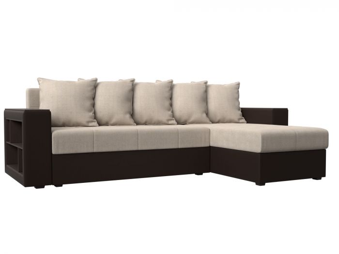 114194 Угловой диван Дубай Лайт угол правый | Рогожка | Экокожа | бежевый | коричневый