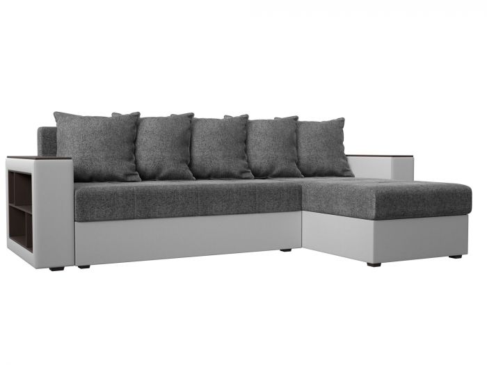 114196 Угловой диван Дубай Лайт угол правый | Рогожка | Экокожа | Серый | белый