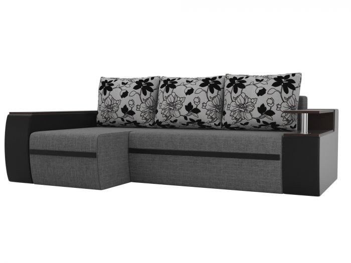 115020L Угловой диван Ричмонд левый угол | Рогожка | экокожа | флок на рогожке | Серый | Черный | Цветы