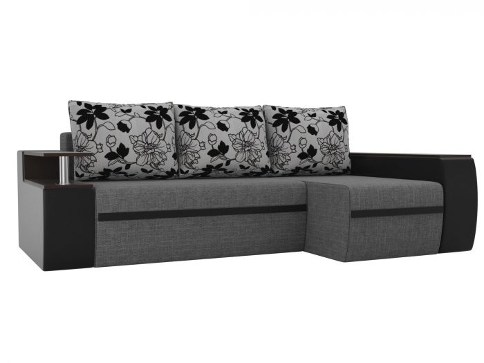 115020 Угловой диван Ричмонд правый угол | Рогожка | экокожа | флок на рогожке | Серый | Черный | Цветы