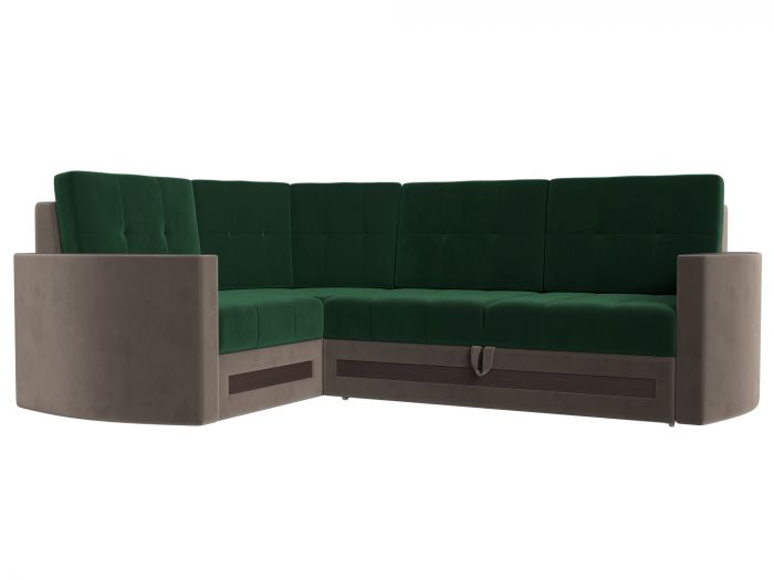 117616L Угловой диван Белла левый угол | Велюр | Зеленый | Коричневый