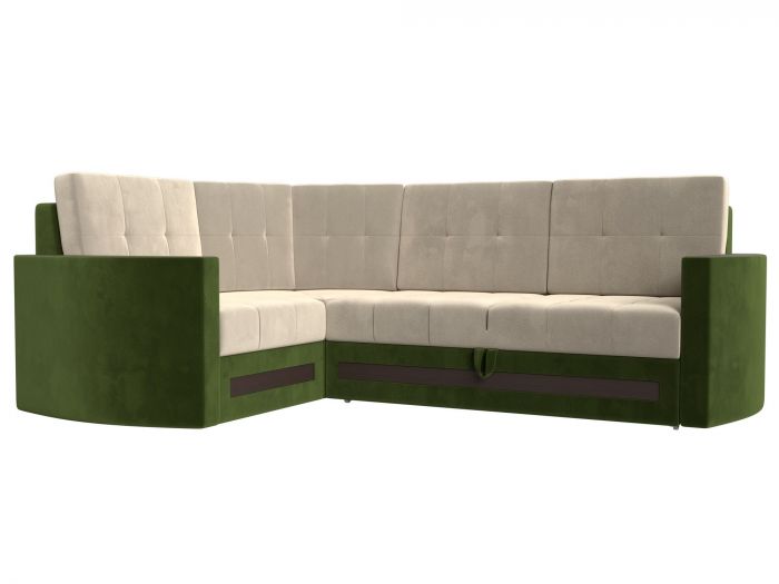 117626L Угловой диван Белла левый угол | Микровельвет | Бежевый | Зеленый
