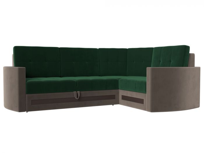 117616 Угловой диван Белла правый угол | Велюр | Зеленый | Коричневый