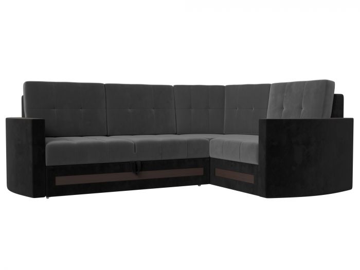 117620 Угловой диван Белла правый угол | Велюр | Серый | Черный