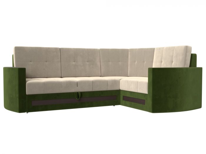 117626 Угловой диван Белла правый угол | Микровельвет | Бежевый | Зеленый