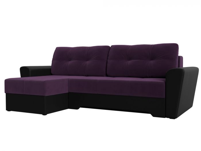 117801L Угловой диван Амстердам левый угол | Велюр | Экокожа | Фиолетовый | Черный