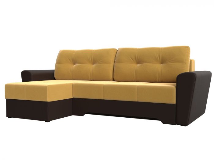 117809L Угловой диван Амстердам левый угол | Микровельвет | Экокожа | Желтый | коричневый