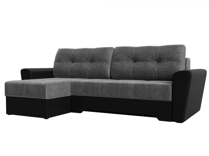 117830L Угловой диван Амстердам левый угол | Рогожка | Экокожа | Серый | Черный