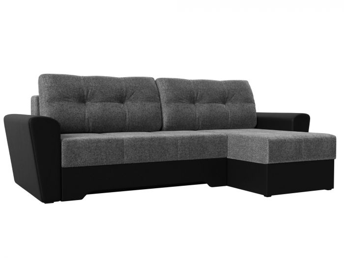 117830 Угловой диван Амстердам правый угол | Рогожка | Экокожа | Серый | Черный