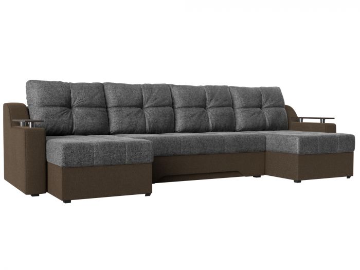 28931 П-образный диван Сенатор | Рогожка | Серый | коричневый