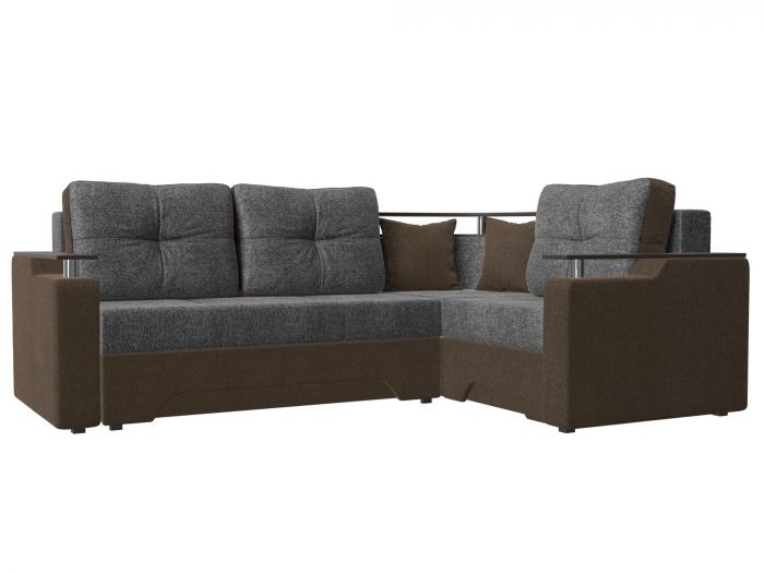 102598 Угловой диван Комфорт | Рогожка | Серый | коричневый