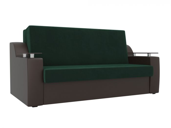 106479 Прямой диван аккордеон Сенатор 160 | Велюр | Экокожа | зеленый | коричневый
