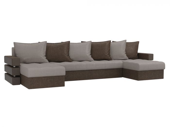 108455 П-образный диван Венеция | Рогожка | бежевый | коричневый