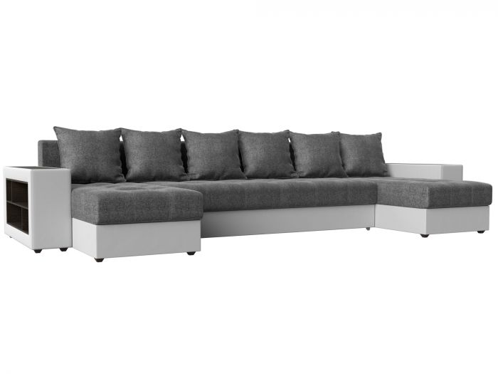 110581 П-образный диван Дубай | Рогожка | Экокожа | Серый | белый