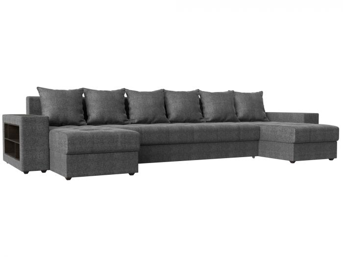 110584 П-образный диван Дубай полки слева | Рогожка | Серый