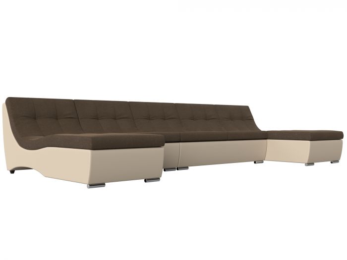 111542 П-образный модульный диван Монреаль Long | Рогожка | Экокожа | Коричневый | Бежевый
