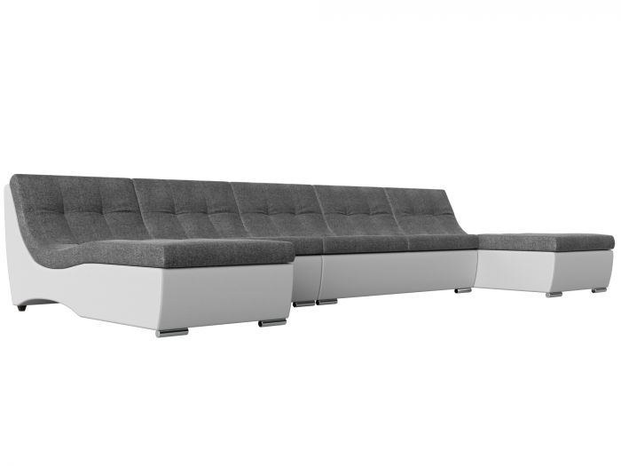 111544 П-образный модульный диван Монреаль Long | Рогожка | Экокожа | Серый | белый