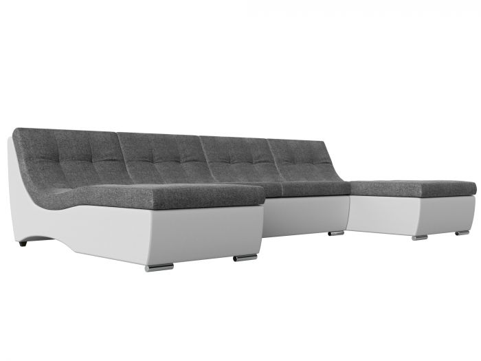 111569 П-образный модульный диван Монреаль | Рогожка | Экокожа | Серый | белый