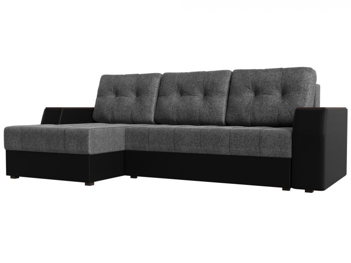 110405L Угловой диван Эмир БС левый угол | Рогожка | Экокожа | Серый | черный