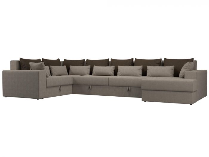 114803 П-образный диван Майами правый угол | Рогожка | бежевый | коричневый | бежевый