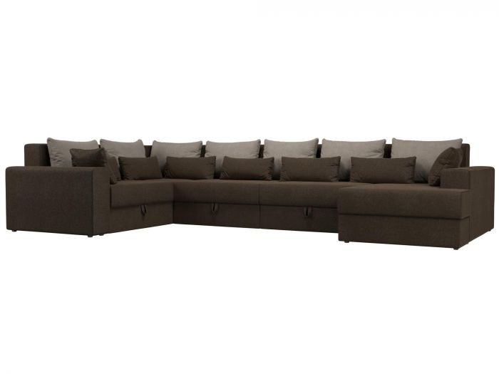 114805 П-образный диван Майами правый угол | Рогожка | коричневый | бежевый | коричневый