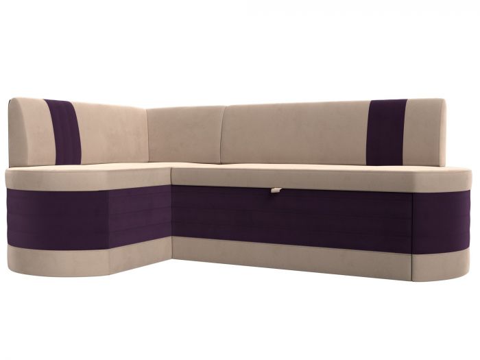 119413L Кухонный угловой диван Токио левый угол | Велюр | Бежевый | Фиолетовый
