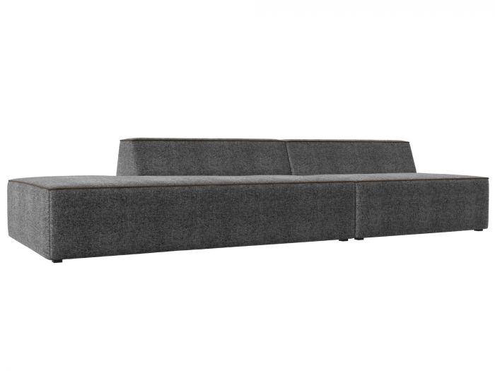 119492L Прямой модульный диван Монс Модерн левый | Рогожка | Серый | Коричневый