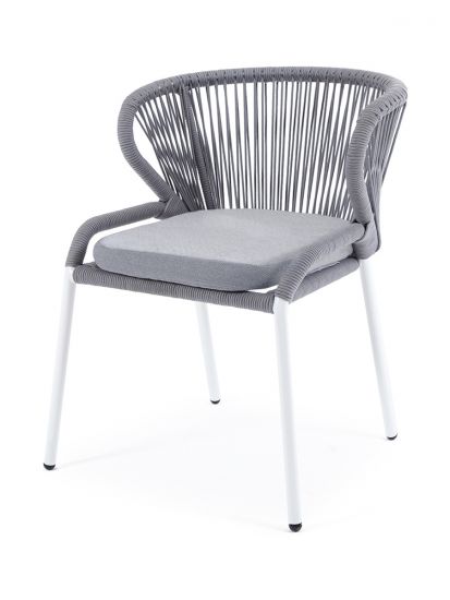 "Милан" стул плетеный из роупа, каркас алюминий светло-серый (RAL7035) шагрень, роуп бирюзовый кругл