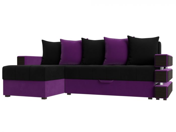 120293 Угловой диван Венеция левый угол | Микровельвет | Черный | Фиолетовый