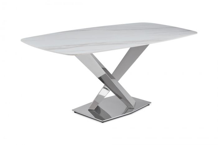 Стол обеденный Интерно Силвер DT-2883 | 180х90х75 см | белый мрамор |серебро