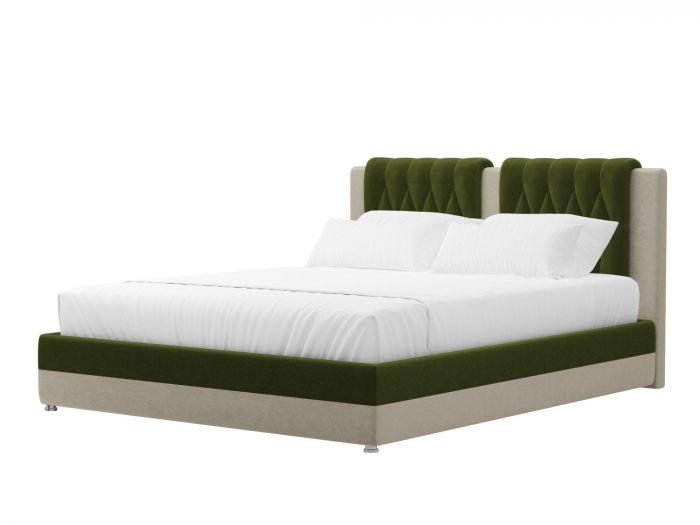 120641 Интерьерная кровать Камилла 180 | Микровельвет | Зеленый | Бежевый