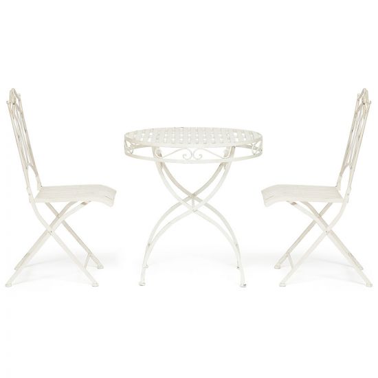 Комплект (стол + 2 стула) Secret de Maison PALLADIO (mod. PL08-8668-8669) металл, стол: 70х74,5см, стул: 45х40,5х94см, белый антик (antique white)